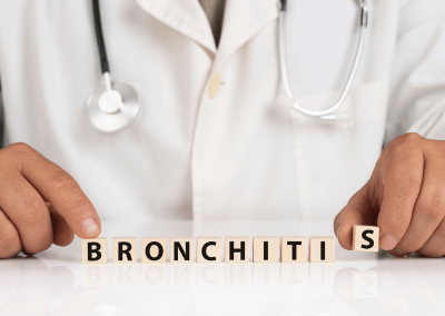 Diagram of bronchitis showing inflamed airways and mucus buildup