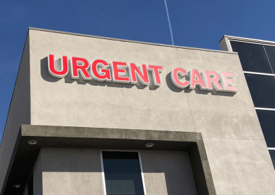 building with urgent care sign