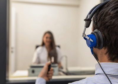 doctor and patient doing hearing test for DOT