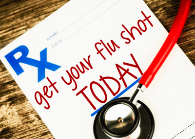 Call to action encouraging patients to get their flu shot today at UCO