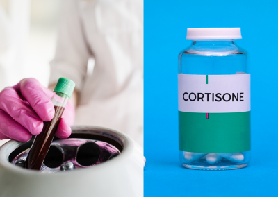 Side-by-side comparison graphic of PRP versus cortisone injections, helping patients decide which treatment offers better long-term pain relief